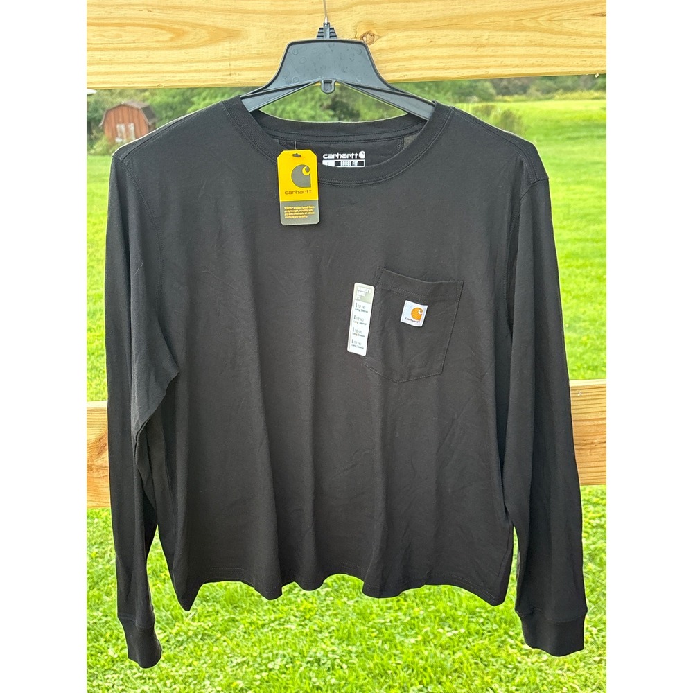 Carhartt Womens Loose Fit Long Sleeve Pocket T-Shirt Black TK6121-W Large NWT